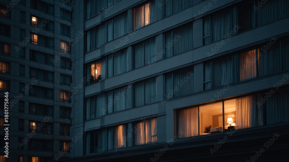 Obraz premium light coming from a house window with copy space
