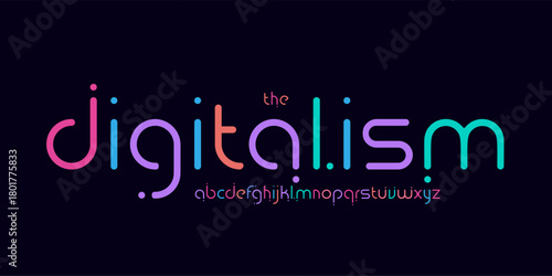 Cyber colorful logo font, playful digital font. Rounded modular typeface for futuristic headline, vaporwave EDM poster, gaming stream, neon interface, techno flyer, synthwave brand. Vector typography