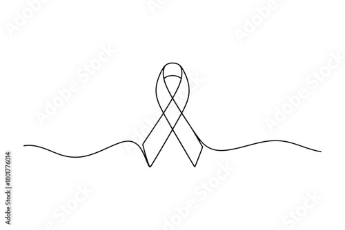 Minimalist black and white ribbon symbol, representing awareness and support for various causes, presented as a clean, continuous line drawing