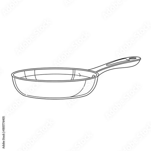 Line drawing of a frying pan with handle on white background  