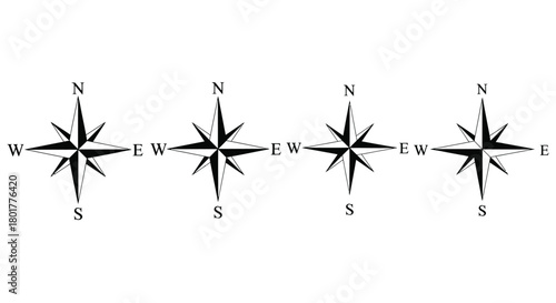 Four compass rose for navigation and direction