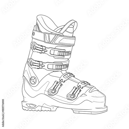 Ski boot outline design with buckles and straps  