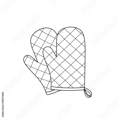 Oven mitts in a simple outline design with quilted pattern  