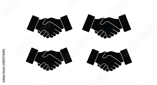 Four black handshake icons for business concepts