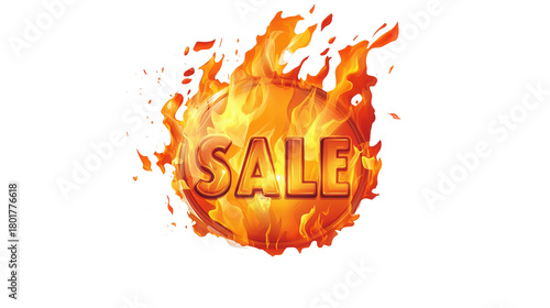 Fiery sale badge with flames isolated