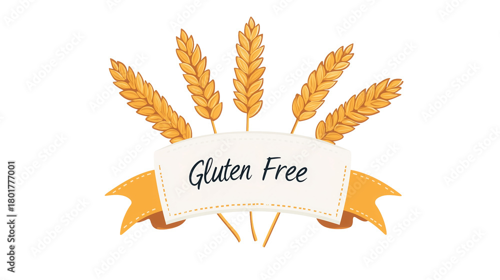 Obraz premium Gluten Free wheat label with ribbon and stalks