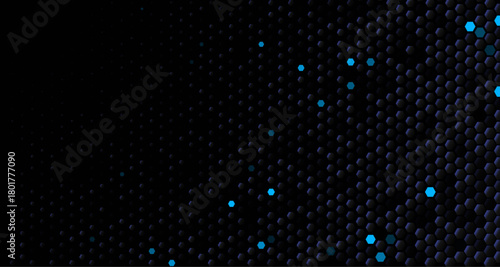 Blue tech fintech background, dark hexagon honeycomb grid with glowing cyan cells. Clean modern backdrop for dashboard, app, website. Tech backgrounds for finance and business. Vector illustration
