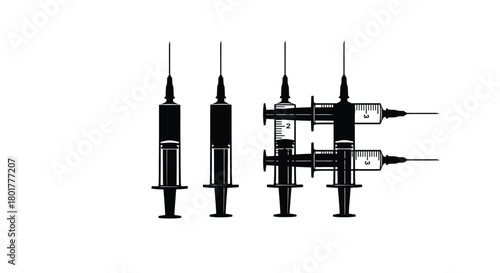 Set of four black syringe in vector format