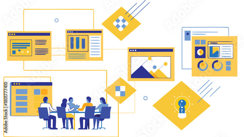 Diverse group of professionals collaborating on innovative business strategies brainstorming new ideas and planning future growth in a modern office setting