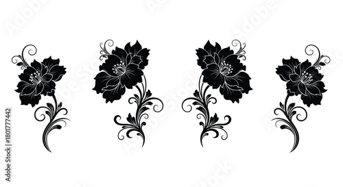 Floral pattern features elegant black rose design