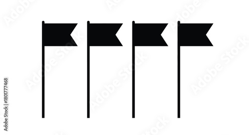 Four black flags in a row, simple vector icon
