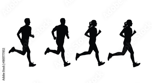 Silhouette of people running in vector format