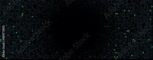 Green pixel matrix background rhomb pattern with cyber glow particles texture for digital data, blockchain, cybersecurity, tech, fit banner, header, UI. Modern geometric grid BG. Vector illustration