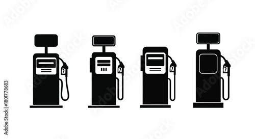 Four gas pump silhouettes in a row