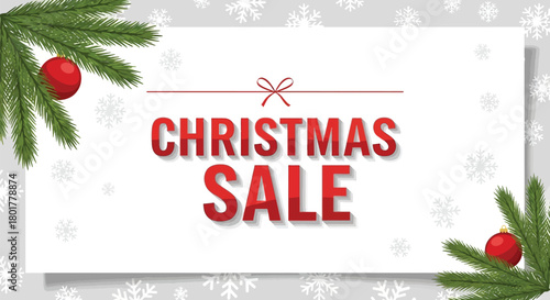 Christmas sale banner with fir branches and snowflakes