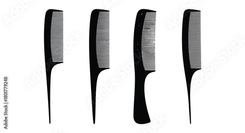 Set of four black comb silhouettes for design