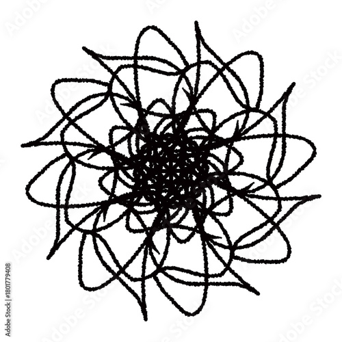 Chakra floral mandala, black and white flower tattoo design, Abstract Flower Doodle Black Lines Layout Coloring 