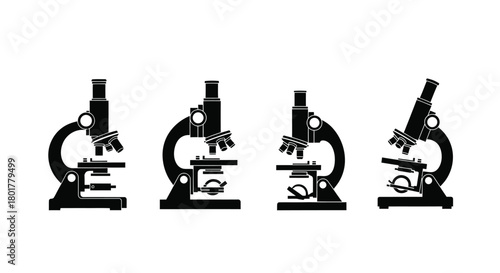 Four microscopes with different lens configurations