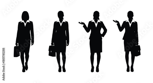 Four businesswoman silhouettes in a row design