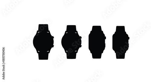Four different modern wrist watches in silhouette