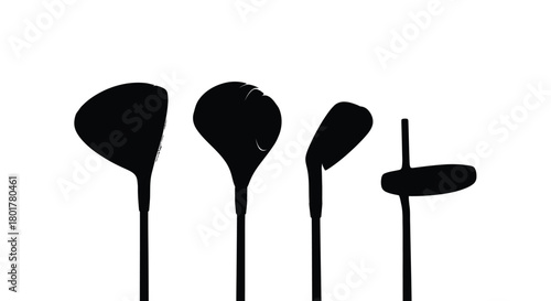 Four different golf clubs in a silhouette