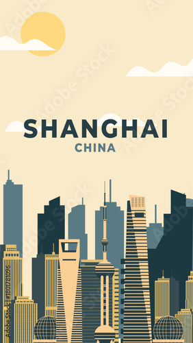 Photography Shanghai China travel background flat illustration