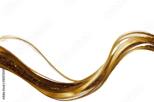 Golden wave of light particles, ethereal flow on a black backdrop