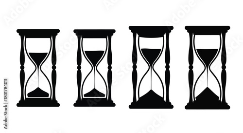 Four hourglasses, time measurement silhouette