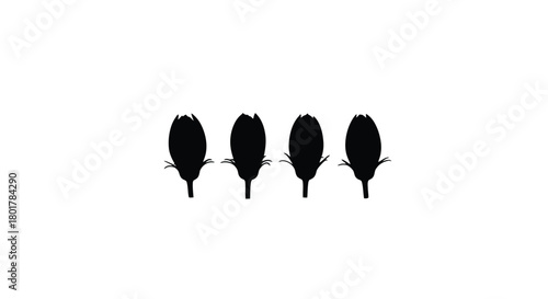 Four flower buds silhouette in a row