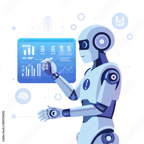 Robot Analyzes Data AI Automation for Business and Science
