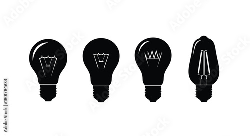 Four light bulbs in a row, different designs