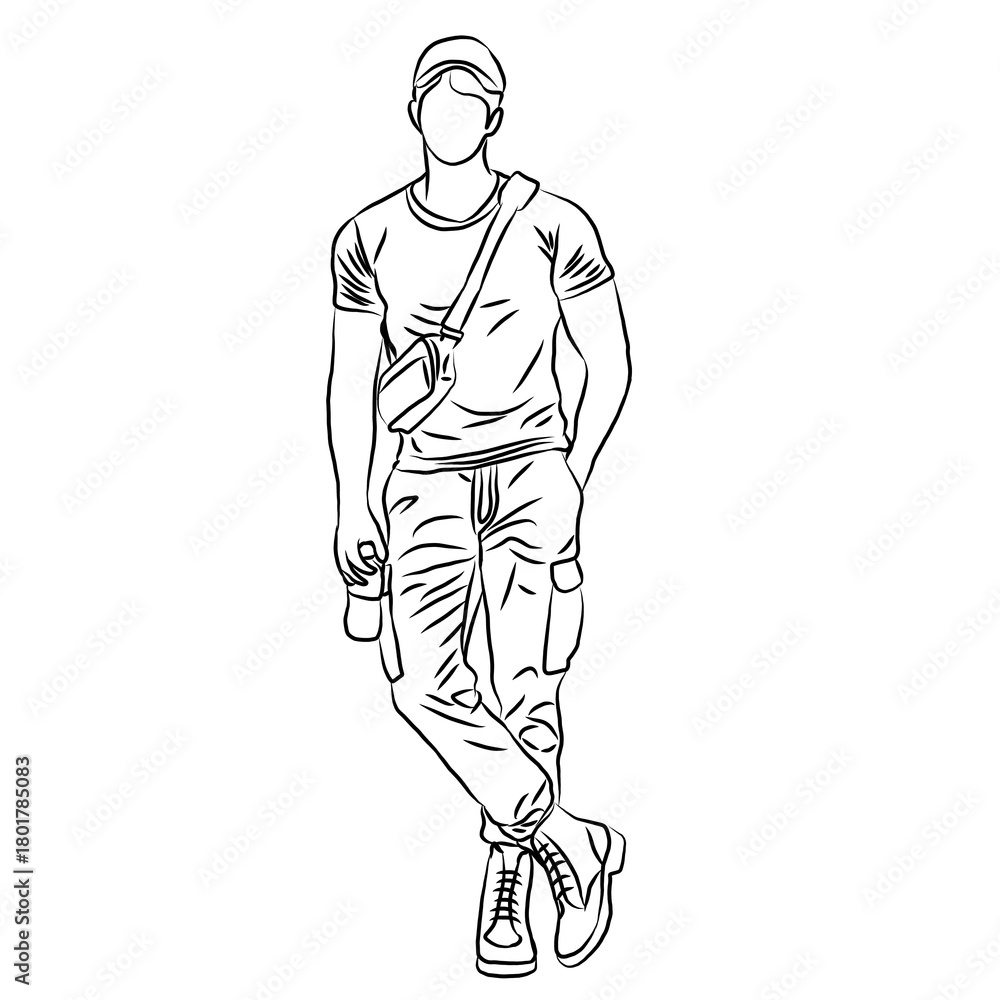 Fototapeta premium Stylish Man with Crossbody Bag Line Art ​ 