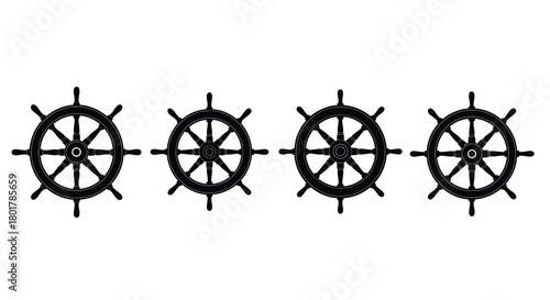 Four ship wheels for nautical themed designs
