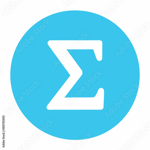 White sigma symbol in a blue circle icon greek letter