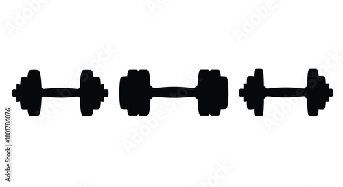 Three black dumbbell silhouettes