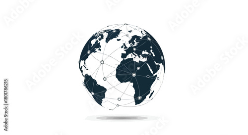 Abstract digital globe with connected lines and dots representing global network and communication
