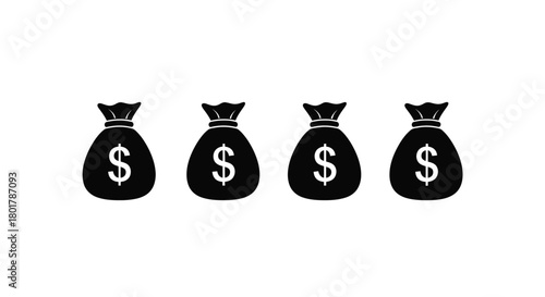 Four money bag silhouette, finance concept