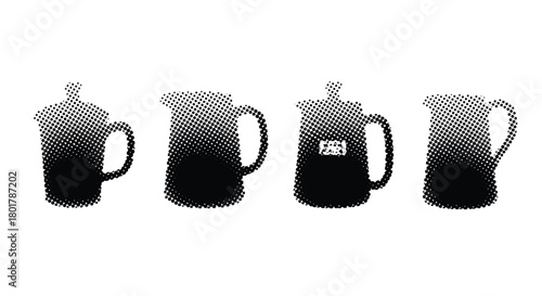 Four black teapot silhouettes in a row