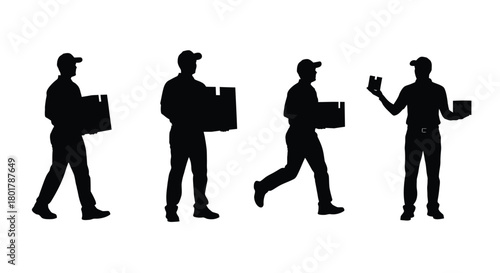 Four delivery man silhouettes in a row format