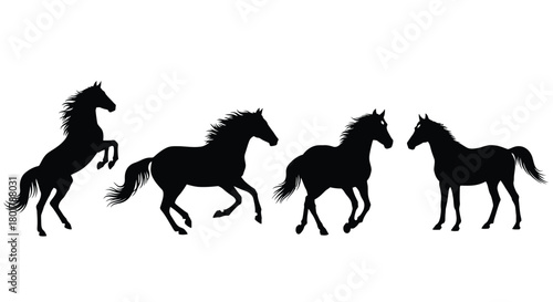 Collection of black horse silhouettes for design