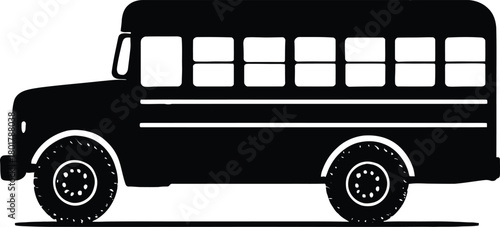 Simple black and white illustration of a classic school bus side view