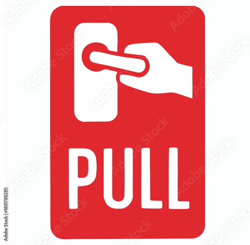 Red Pull Door Sign with Hand and Handle Icon vector