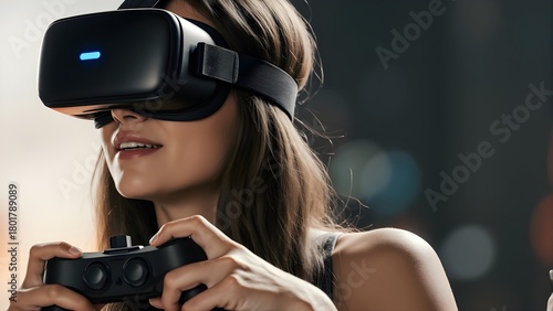 Fully Immersed: Young Woman's Thrilling Virtual Reality Gaming Experience