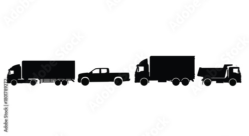 Silhouette of various types of trucks