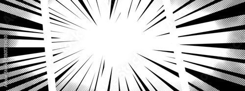 Dynamic manga burst and anime background in comic form. Speedy lines create a burst of anime energy across the comic background.
