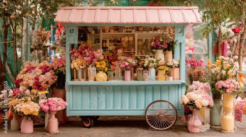 Fototapeta Naklejka Na Ścianę i Meble -  Colorful flower stand in market area