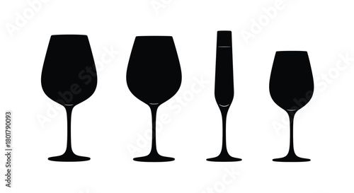 Four wine glasses in black silhouette