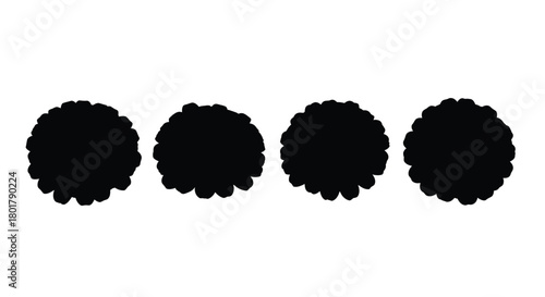 Four black pompom shapes in a horizontal line