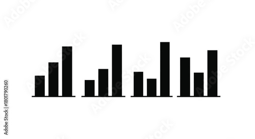 Four black bar graphs representing data sets