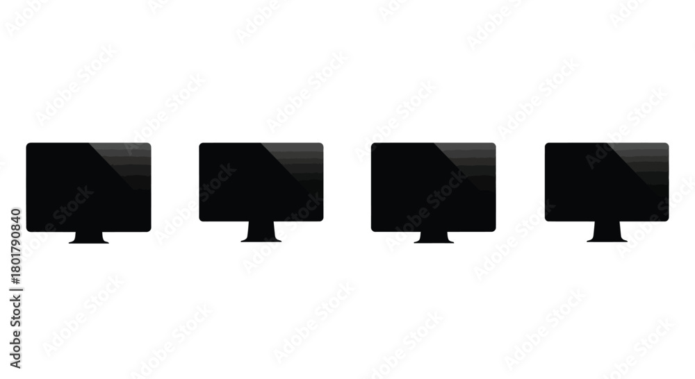 Fototapeta premium Set of four computer monitor silhouettes
